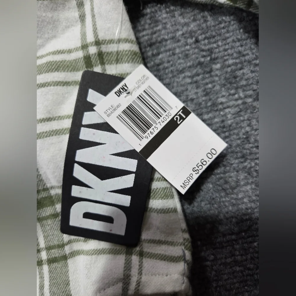 DKNY 2 Piece Toddler Set 2T Plaid Shirt Gray Jogger‎ Pants NWT